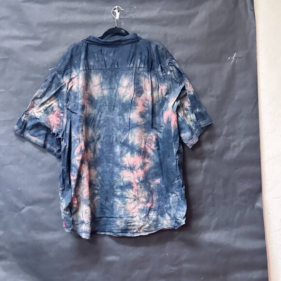 Wrangler Black Tie Dye Shirt Short Sleeve Size 3XL Blue Button Down Tied Dyed - Picture 7 of 8